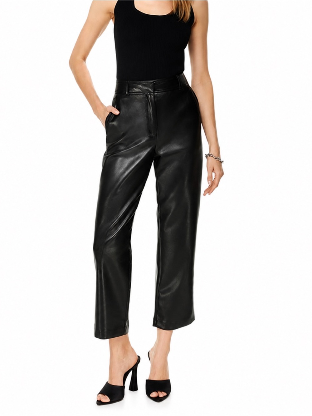 Babaton Black Faux Leather High Rise Straight Leg Pants Size 4 💛